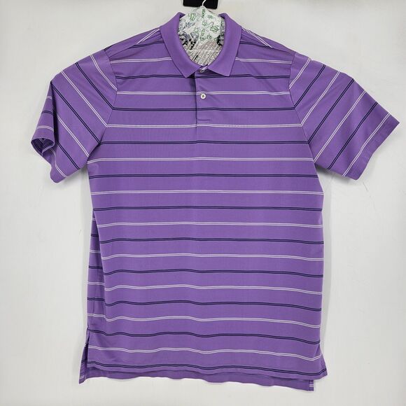 Ralph Lauren RLX Shirt Mens Large Wicking Striped Performance Golf Polo L Purple - Picture 1 of 9
